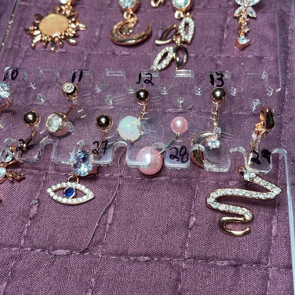 Rose Gold belly Naval Rings dropping dangle 2 piece sexy bling body piercing new - Picture 8 of 16